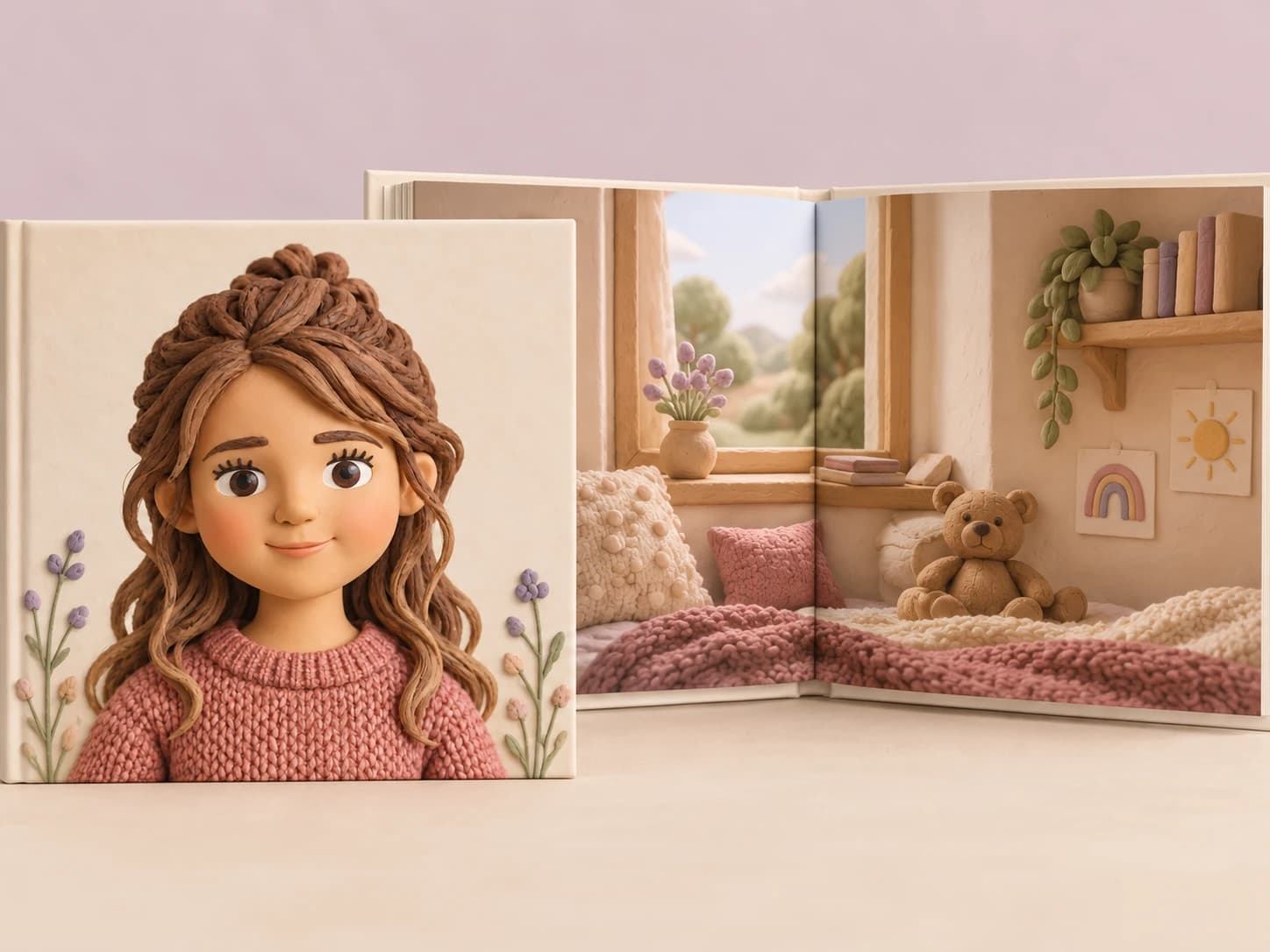 Digitaal ontwerpvoorbeeld van avontuurlijke hardcover voor 7–9 jaar in Clay Animation stijl